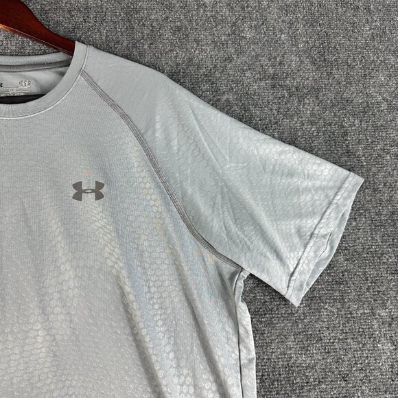 Under Armour Tee Shirt Mens Large Loose Fit Heat Gear Gray Logo Short Sleeve - Picture 4 of 8